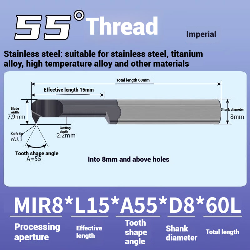 1124-MIR Integral Tungsten Carbide Inserts for Stainless Steel Small Bore Threaded Tools Small Threaded Turning Tools Shandong Denso Pricision Tools Co.,Ltd.